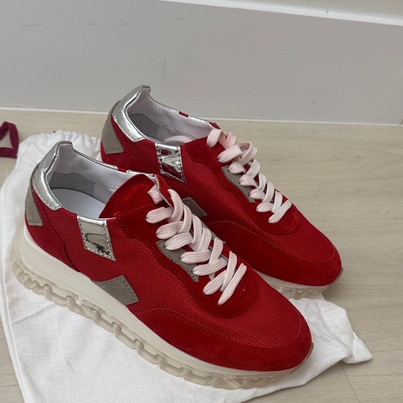 Stylish Red and Silver Women's Sneakers - Picture 4 of 5